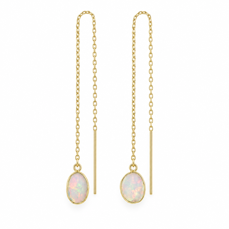 14k yellow gold white opal threader style earrings
