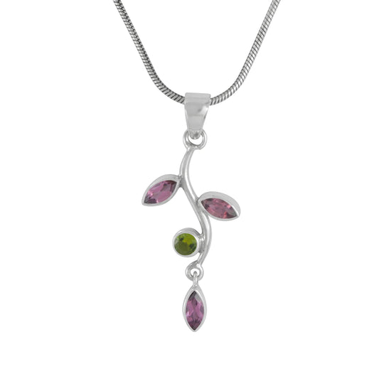 Pink + Green Tourmaline Leaf Necklace