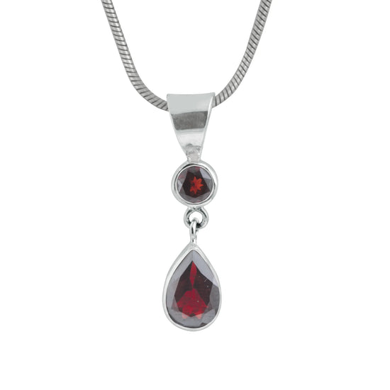 Sterling Silver + Garnet Drop Necklace