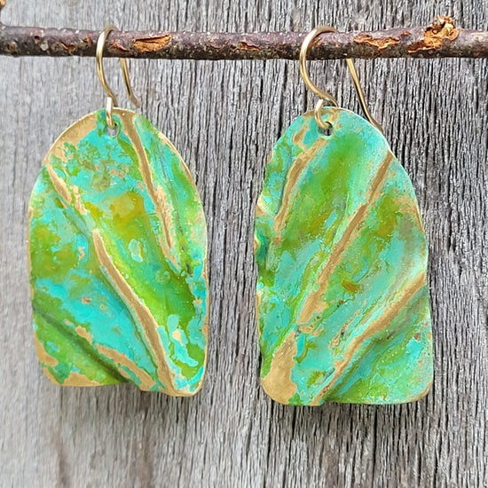 Scalloped Patina Arched Rectangle Earrings