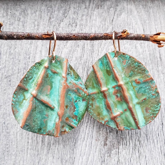 Scalloped Patina Organic Round Earrings