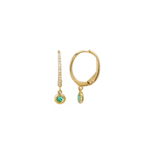 14K Petite Diamond + Emerald Drop Hoops