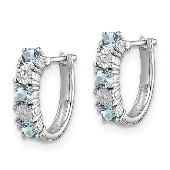 Sterling Silver Aquamarine + Diamond Huggie Earrings