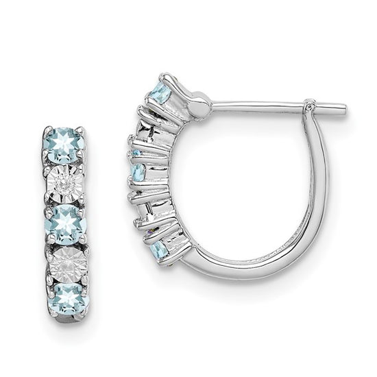 Sterling Silver Aquamarine + Diamond Huggie Earrings