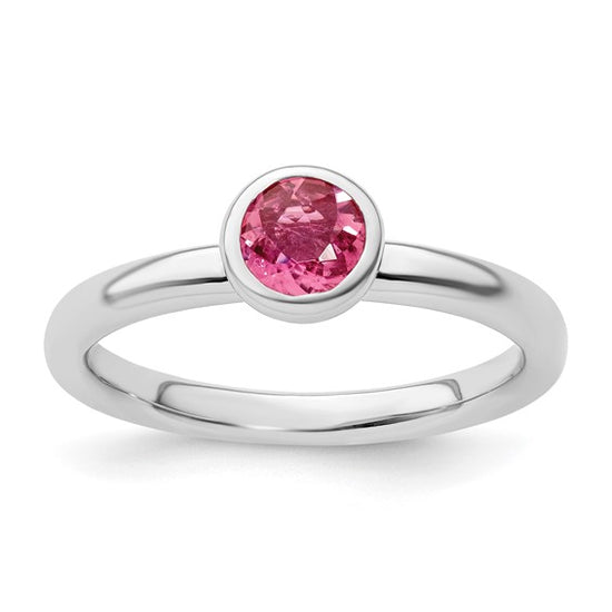 Sterling Silver Pink Tourmaline Bezel Set Ring