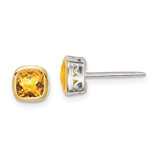 Two Tone Citrine Stud Earrings