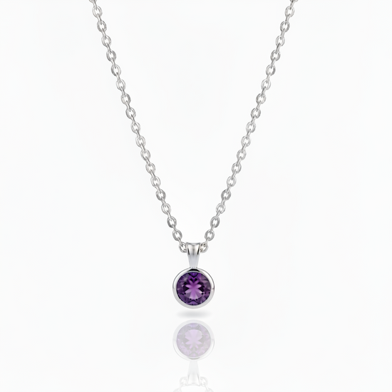 Sterling Silver Round Bezel Set Amethyst Necklace