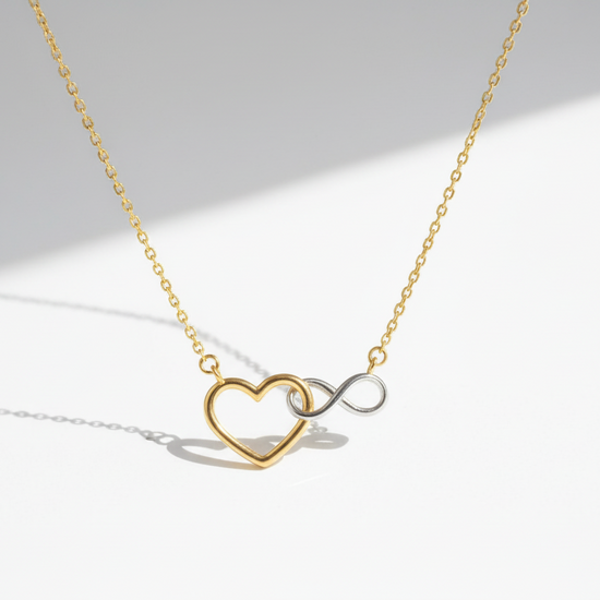 Two Tone Heart + Infinity Necklace