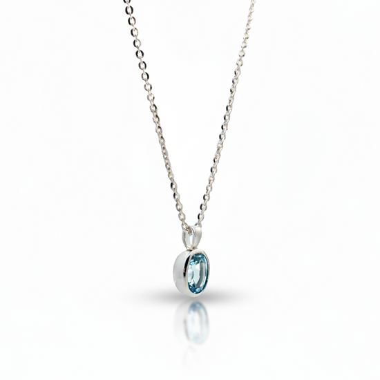Blue Topaz Oval Bezel Necklace