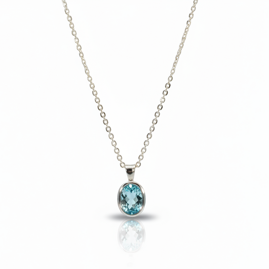 Blue Topaz Oval Bezel Necklace