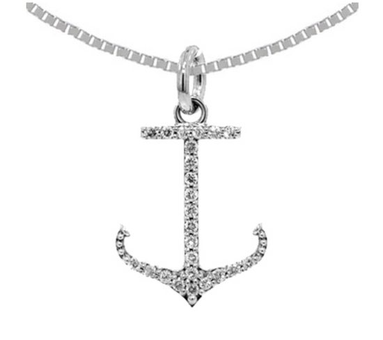 14K Diamond Anchor Pendant