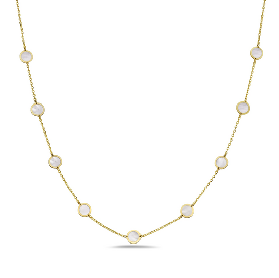 14k Mother of Pearl Disc Station Necklace