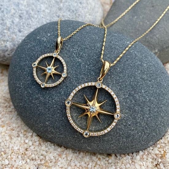 Aquamarine + Diamond Compass Necklace