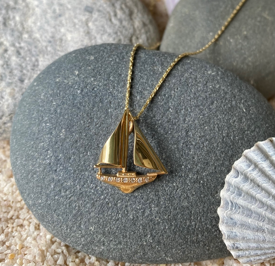 14k + Diamond Sailboat Necklace
