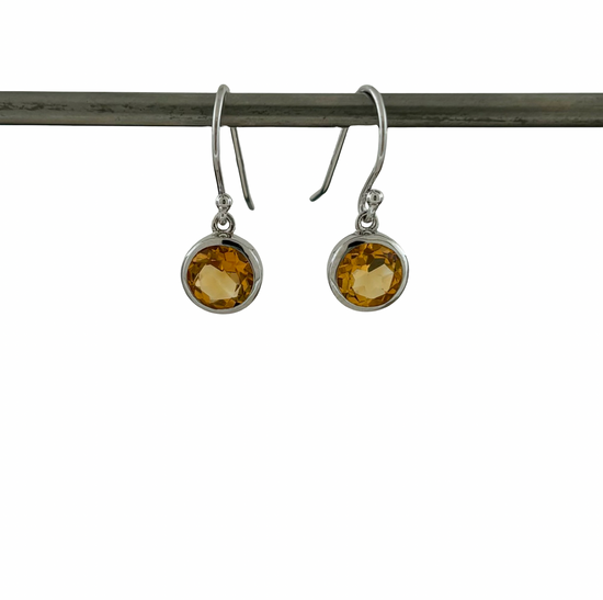 Sterling Silver + Citrine Bezel Drop Earrings