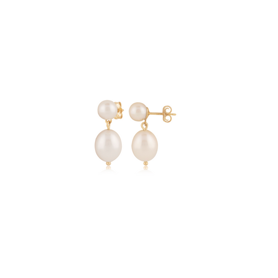 14K Double Pearl Drop Earring