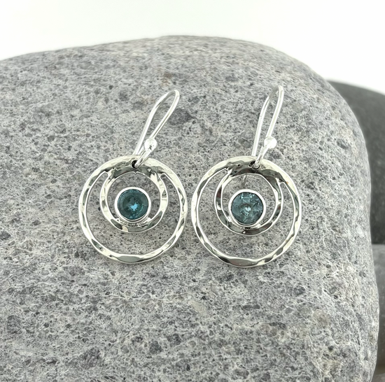 Blue Topaz Concentric Circle Earrings