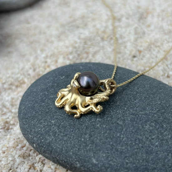 14K Octopus + Tahitian Pearl Necklace