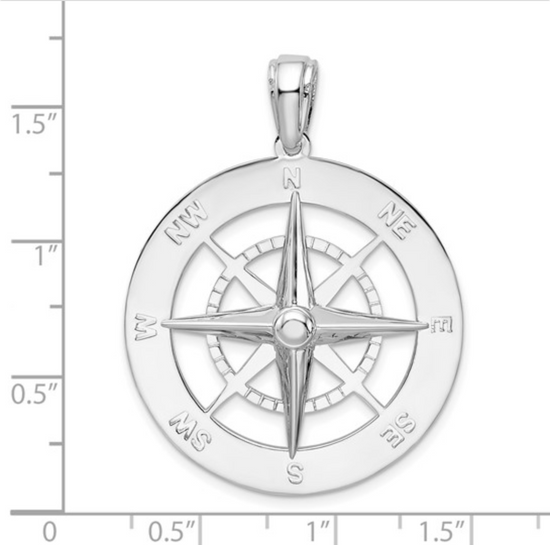 Extra Large Silver Smooth Compass Rose Necklace