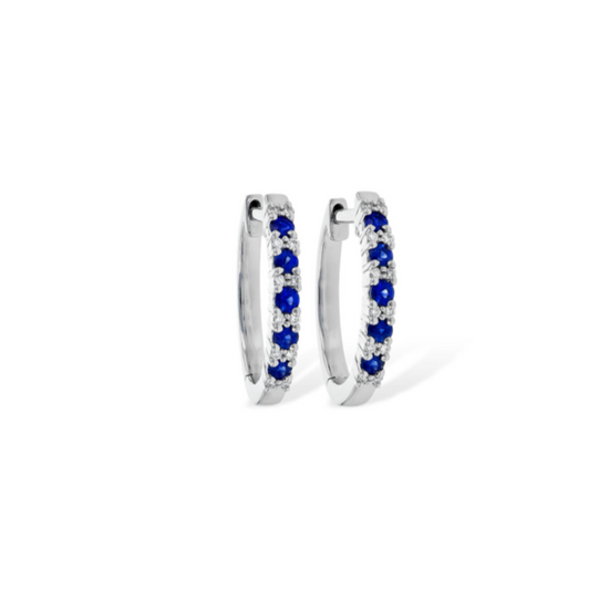 14K Diamond + Sapphire Small Hoops