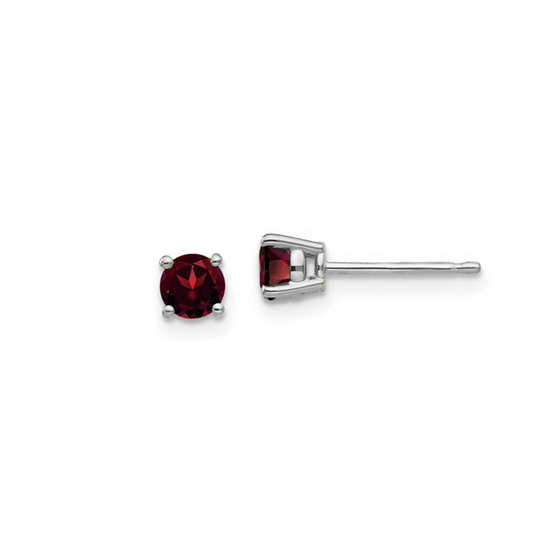 14k White Gold + Garnet Stud Earrings