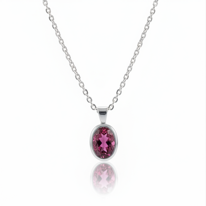 Rhodolite Garnet Oval Bezel Set Necklace