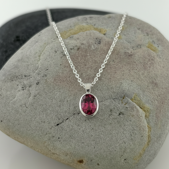 Rhodolite Garnet Oval Bezel Set Necklace