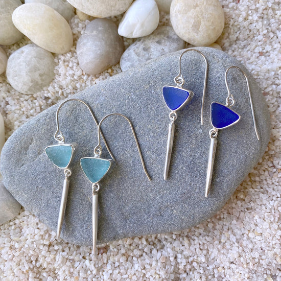 Sea Glass Silver Spike Earrings