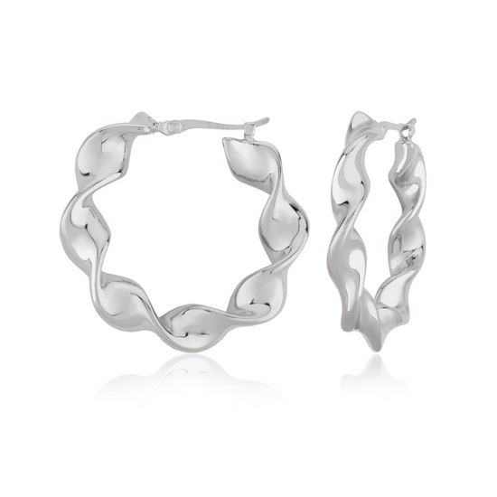 Sterling Silver Ribbon Twist Hoop Earring