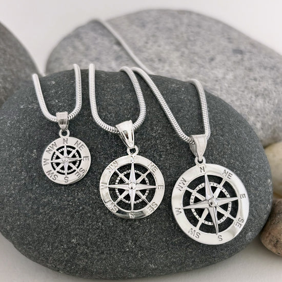 Sterling Silver Smooth Compass Rose Pendants