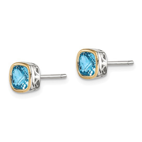 Two Tone Blue Topaz Stud Earrings