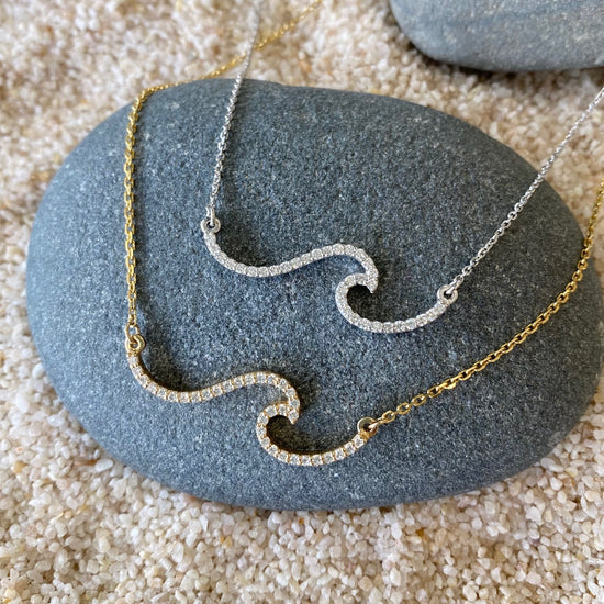 14k Gold + Diamond Ocean Wave Necklace