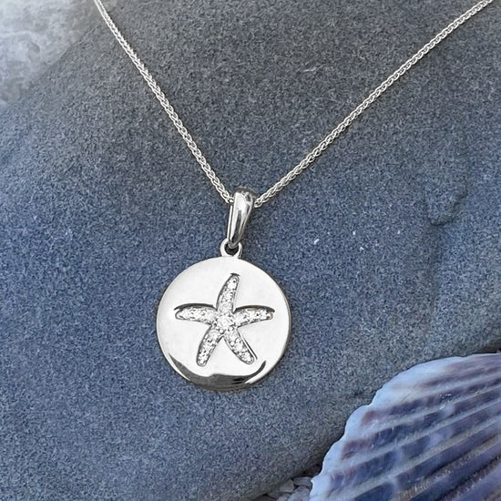 14K Gold + Diamond Starfish Medallion Charm Necklace