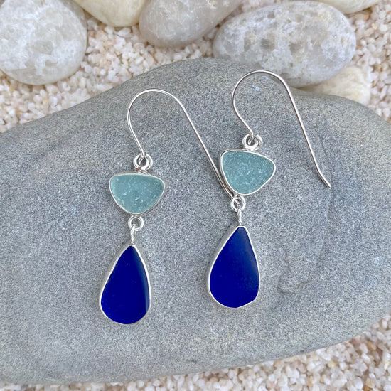 Two Tone Sea Glass Drop Earrings