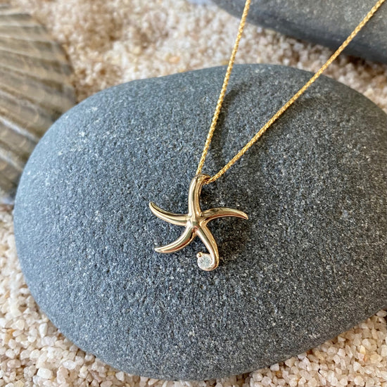 14k Gold + Diamond Dancing Starfish Necklace