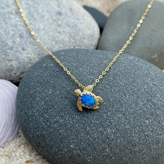 Gold Sea Turtle Pendant with 14k Gold Cable Chain