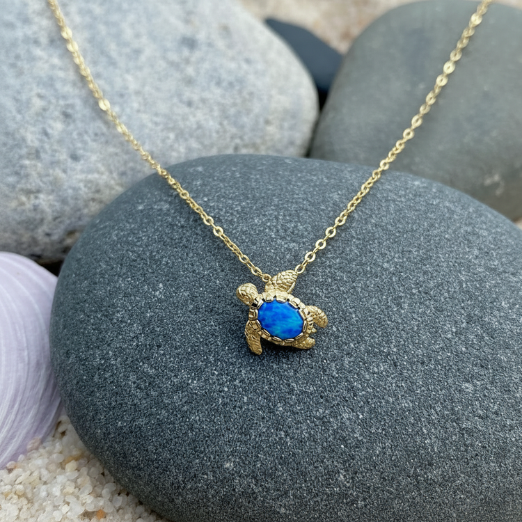 Gold Sea Turtle Pendant with 14k Gold Cable Chain