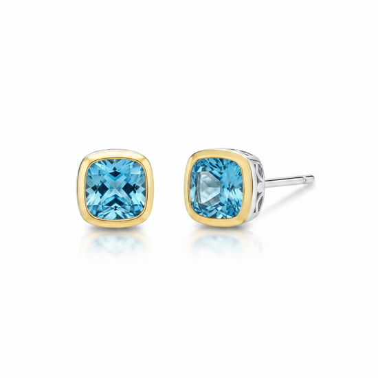 Two Tone Blue Topaz Stud Earrings