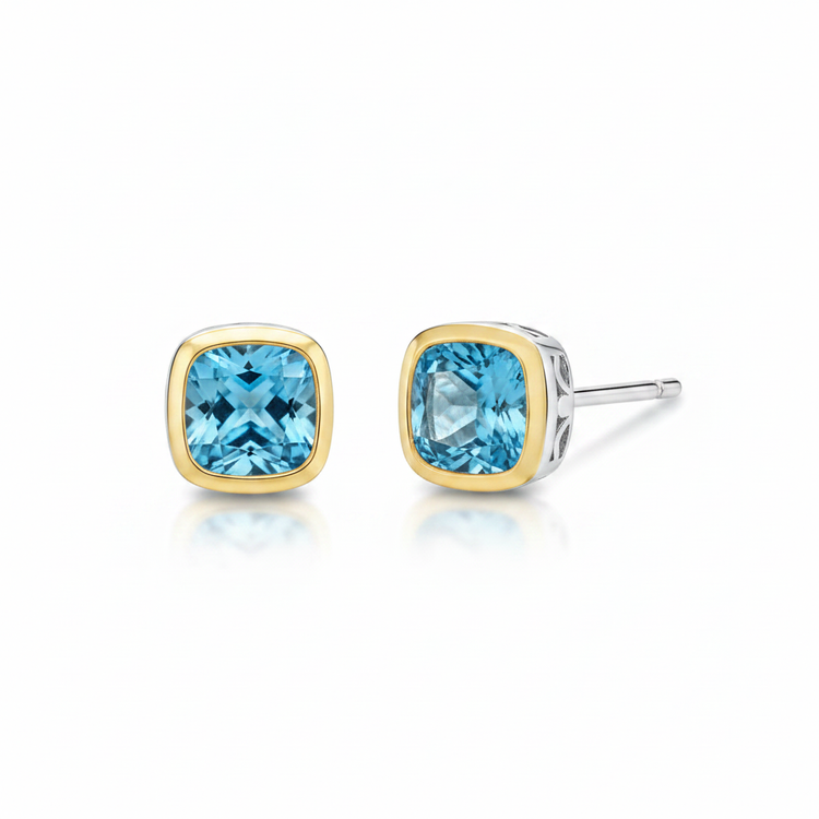 Two Tone Blue Topaz Stud Earrings