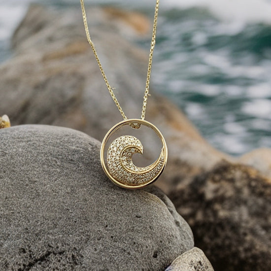 14K Gold + Diamond Wave Crest Necklace