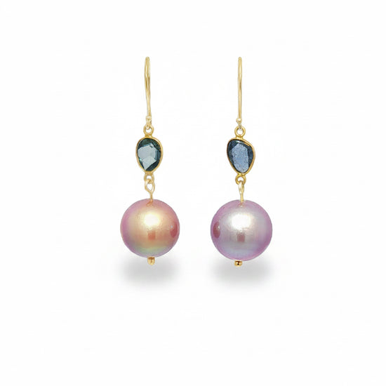 Lavender Pearl +. Sapphire Drop Earrings