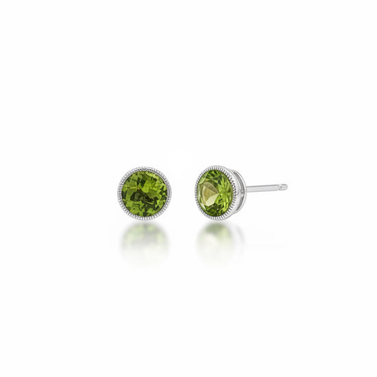 14K White Gold Peridot Round Studs