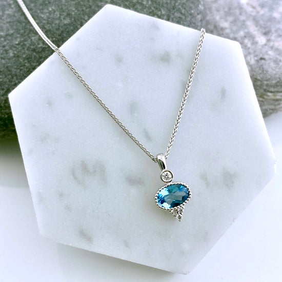 New! Blue Topaz Gem Drop Necklace