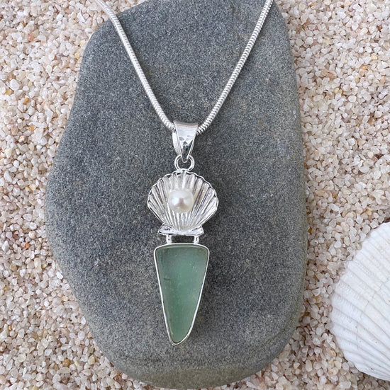 Scallop Shell + Sea Glass Necklace