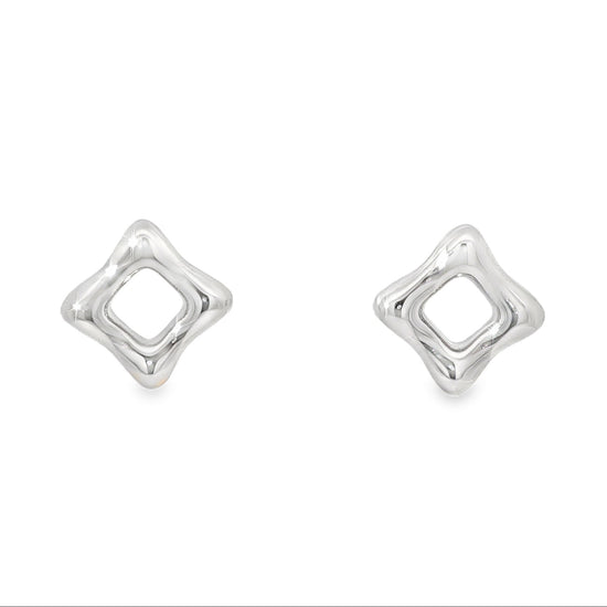 14k White Gold Puffed Square Stud Earrings