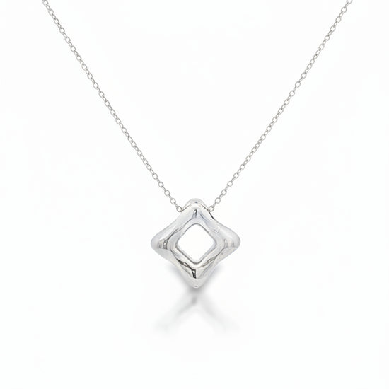 14k White Gold Puffed Square Necklace