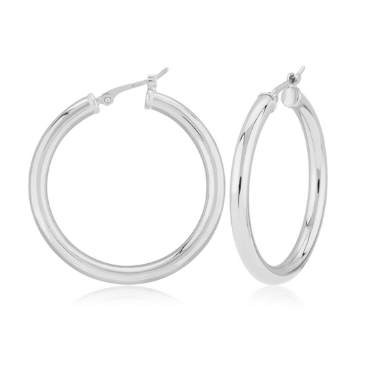 14k White Gold Large Hoops