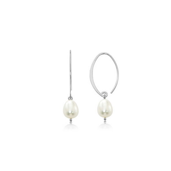 Sterling Silver + Pearl  Swoop Drop Earrings