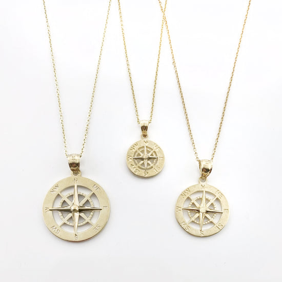 14k Gold Smooth Compass Rose Necklaces