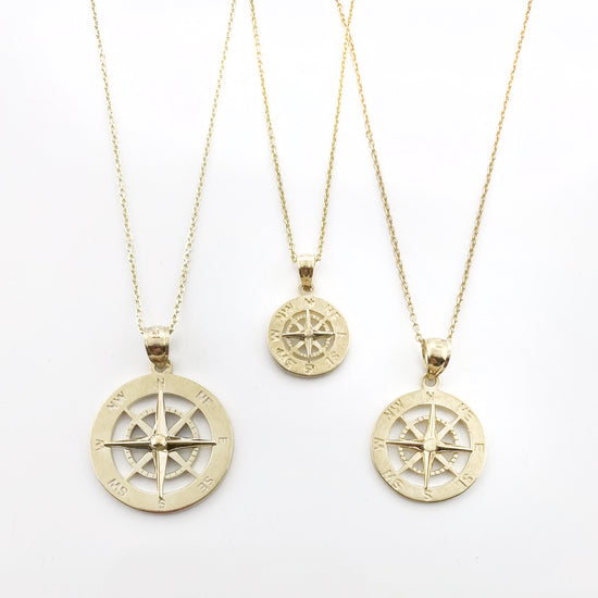 14K Gold Smooth Compass Rose Necklaces